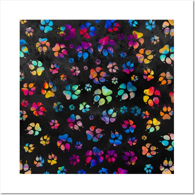 Colorful Paw Print Pattern Wall Art by OldskoolK9